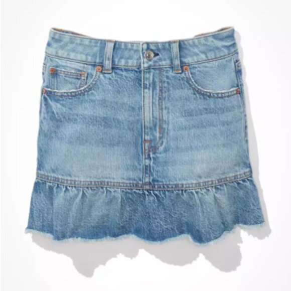 NWOT AE Ruffle Denim Mini Skirt - Picture 4 of 5